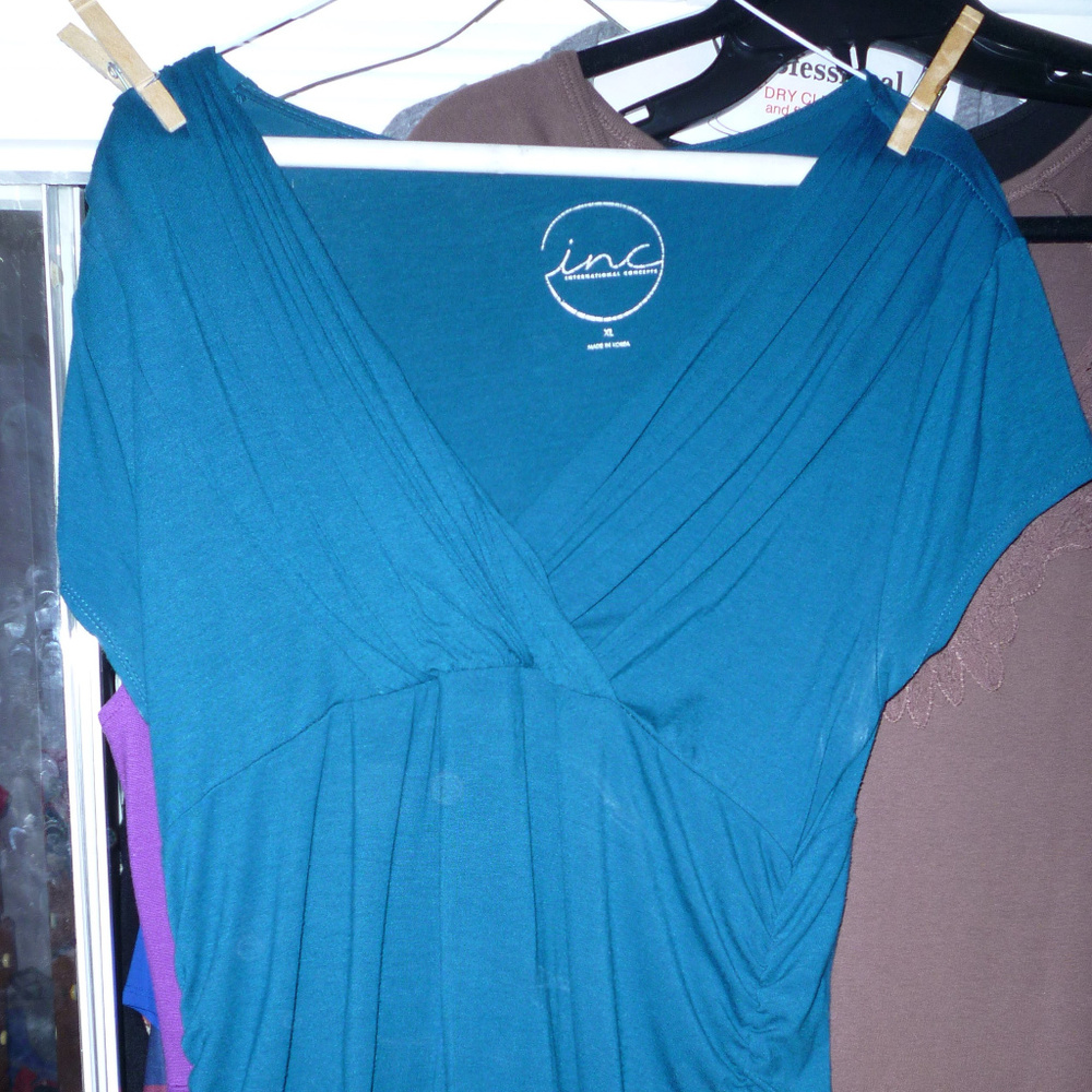 INC XL stretchy top dark teal 28" spandex rayon